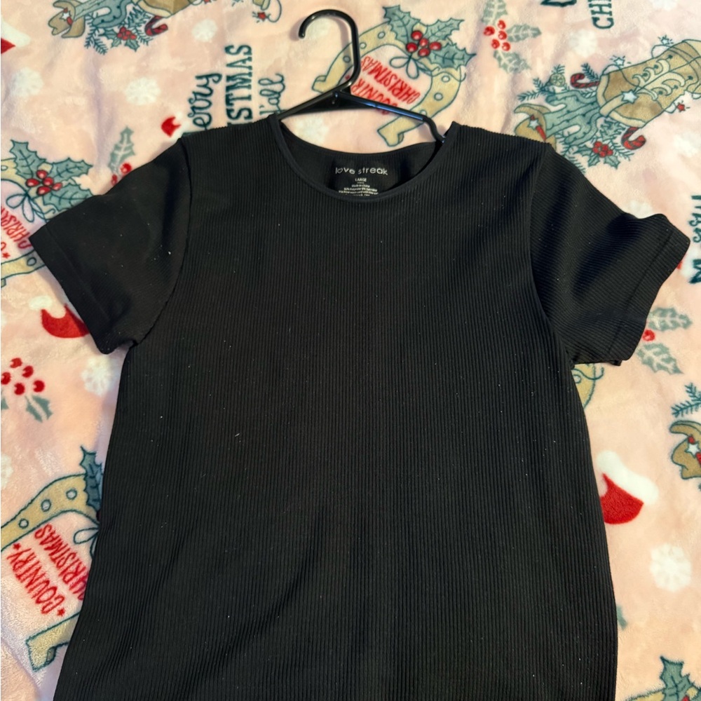Black Ribbed Short Sleeve Top